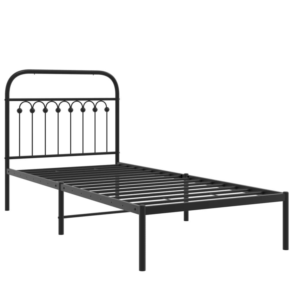 Cadre de lit métal sans matelas avec tête de lit noir 90x190 cm