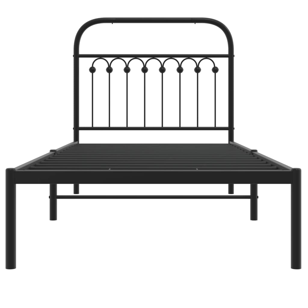 Cadre de lit métal sans matelas avec tête de lit noir 90x190 cm