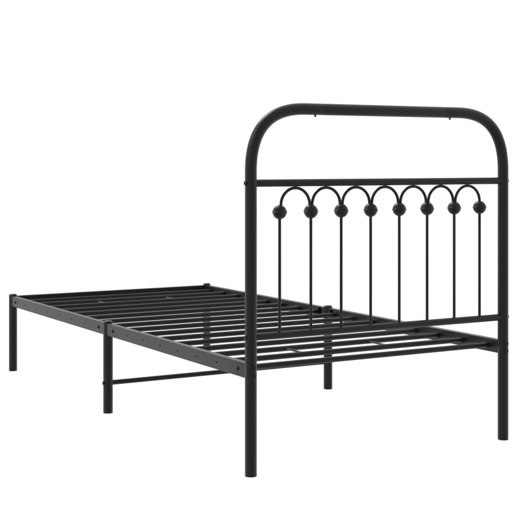 Cadre de lit métal sans matelas avec tête de lit noir 90x190 cm