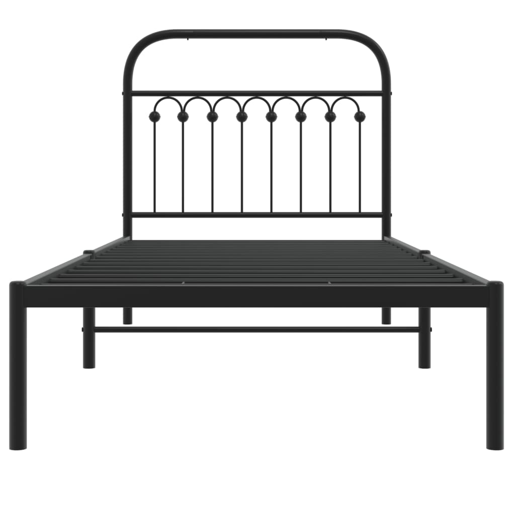 Cadre de lit métal sans matelas avec tête de lit noir 90x200 cm