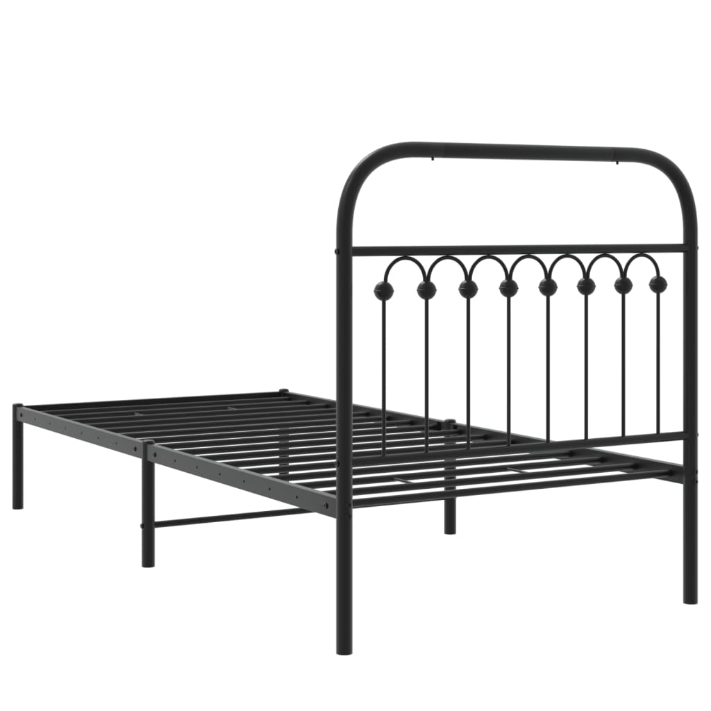 Cadre de lit métal sans matelas avec tête de lit noir 90x200 cm