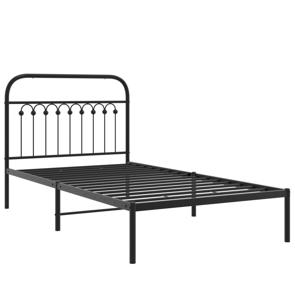 Cadre de lit métal sans matelas avec tête de lit noir 100x190cm