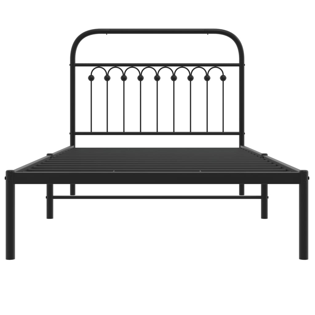 Cadre de lit métal sans matelas avec tête de lit noir 100x190cm