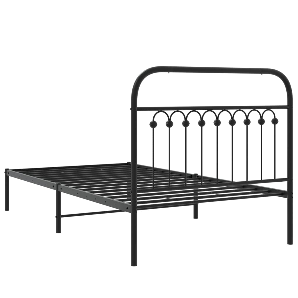 Cadre de lit métal sans matelas avec tête de lit noir 100x190cm