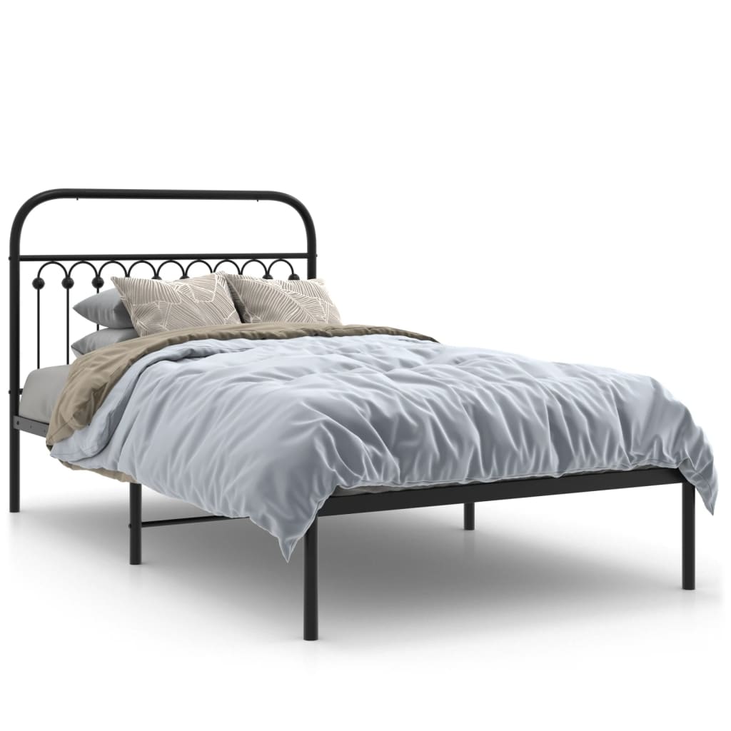 Cadre de lit métal sans matelas avec tête de lit noir 107x203cm