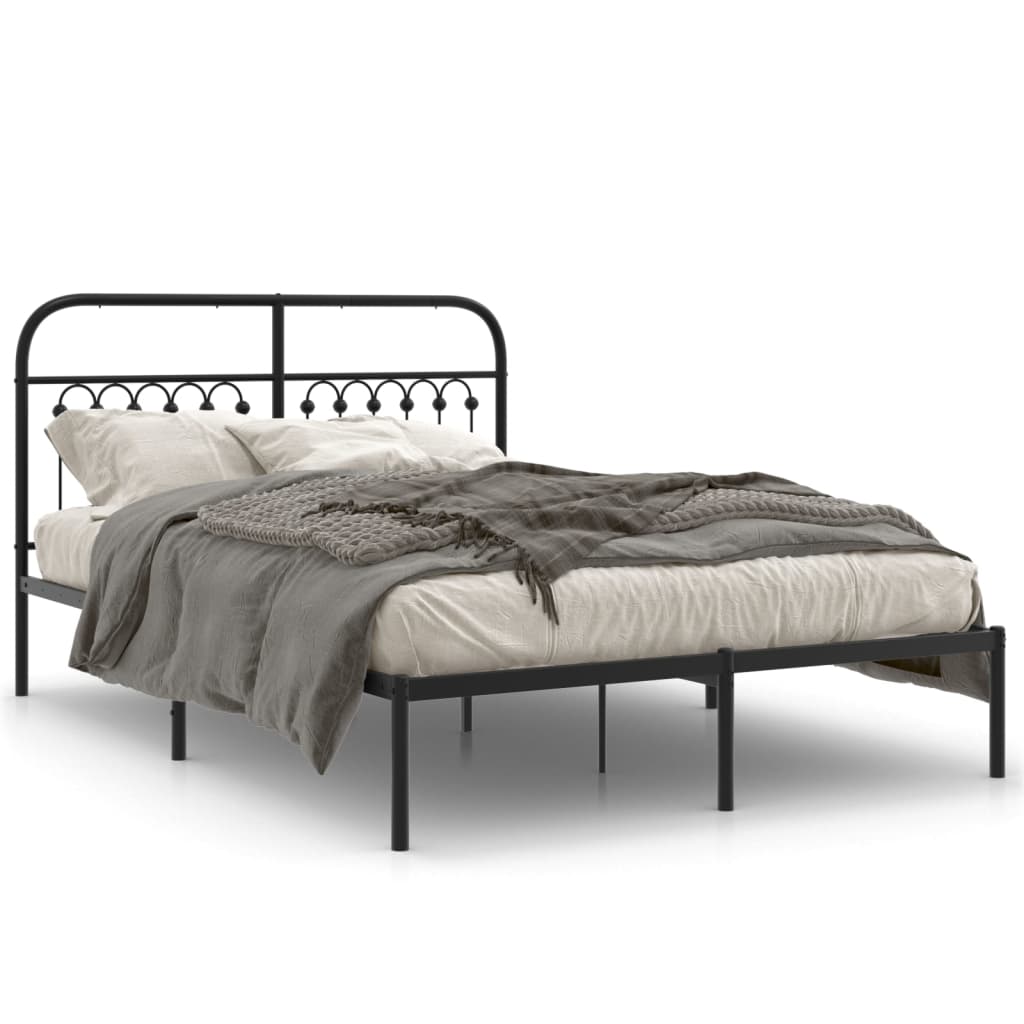 Cadre de lit métal sans matelas avec tête de lit noir 135x190cm