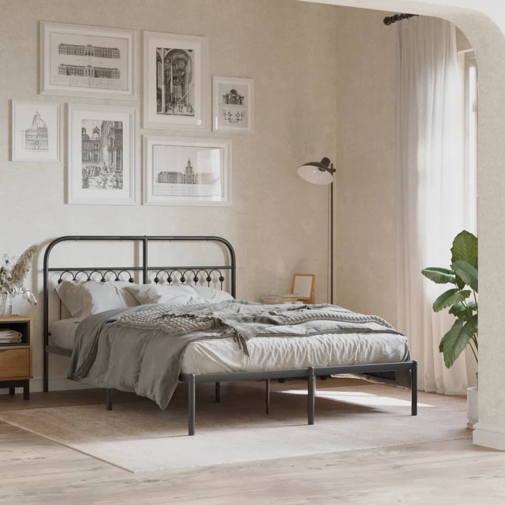 Cadre de lit métal sans matelas avec tête de lit noir 135x190cm