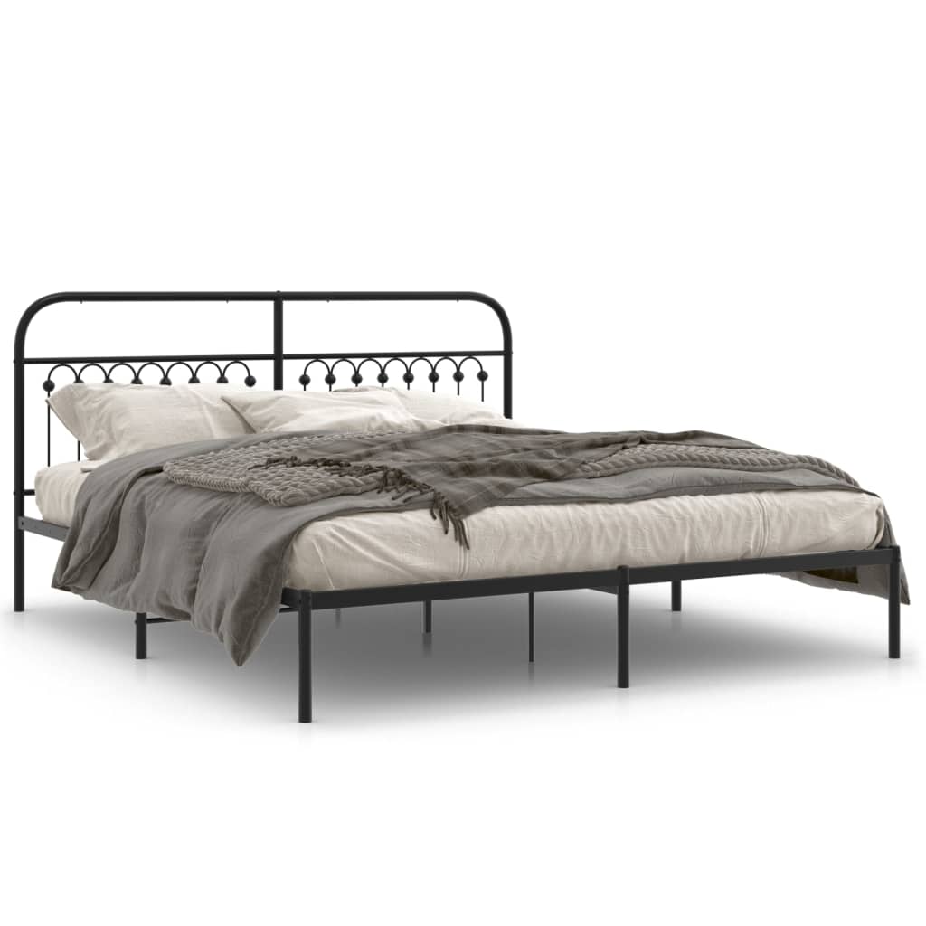 Cadre de lit métal sans matelas avec tête de lit noir 183x203cm