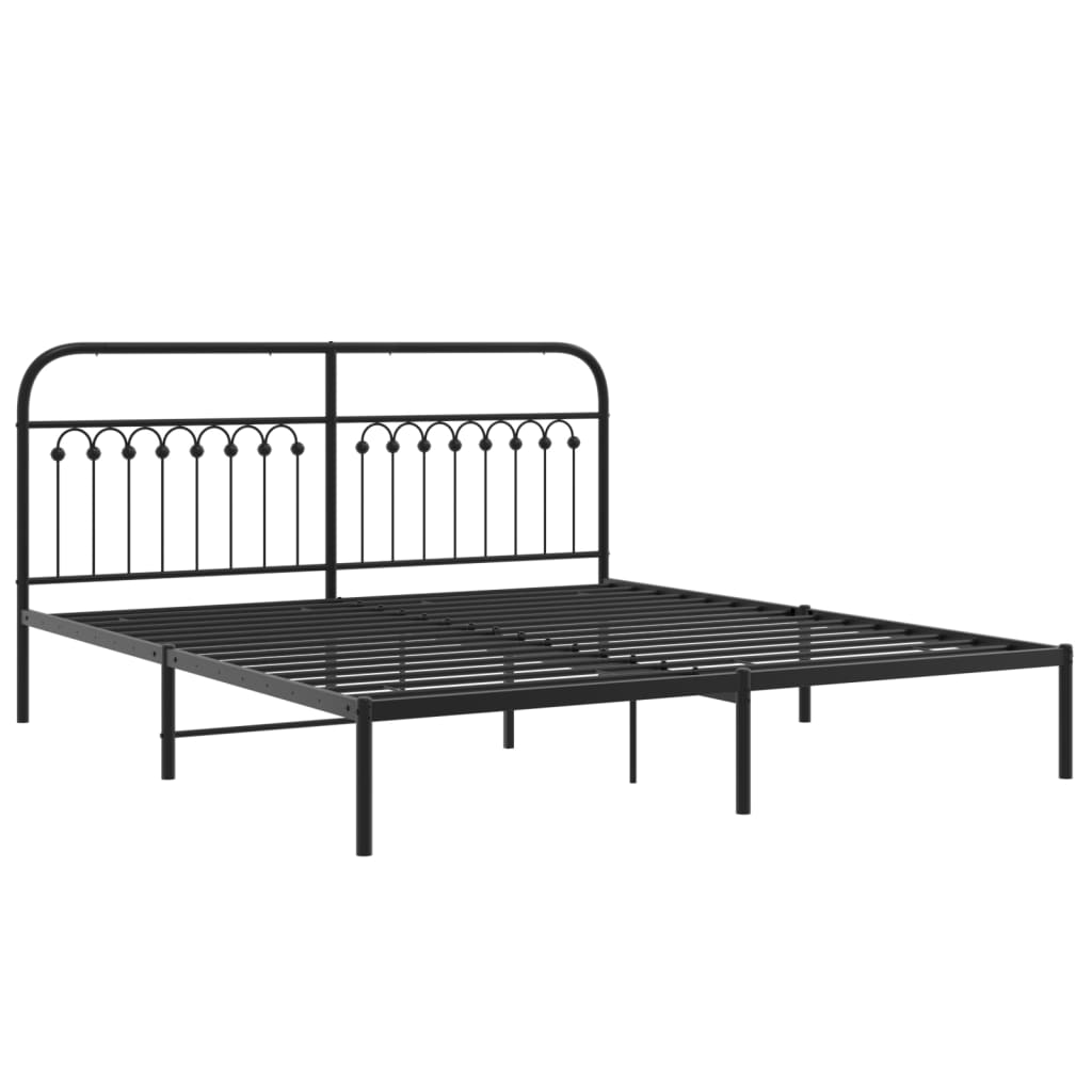 Cadre de lit métal sans matelas avec tête de lit noir 183x203cm