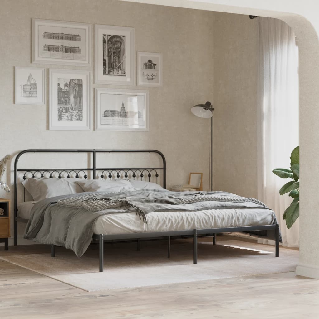 Cadre de lit métal sans matelas avec tête de lit noir 183x203cm