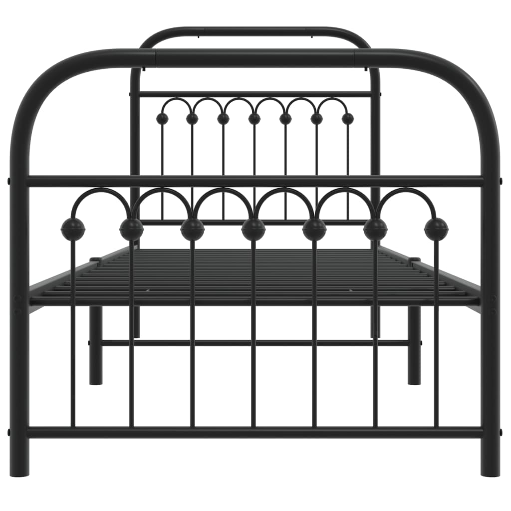 Cadre de lit métal sans matelas avec pied de lit noir 75x190 cm