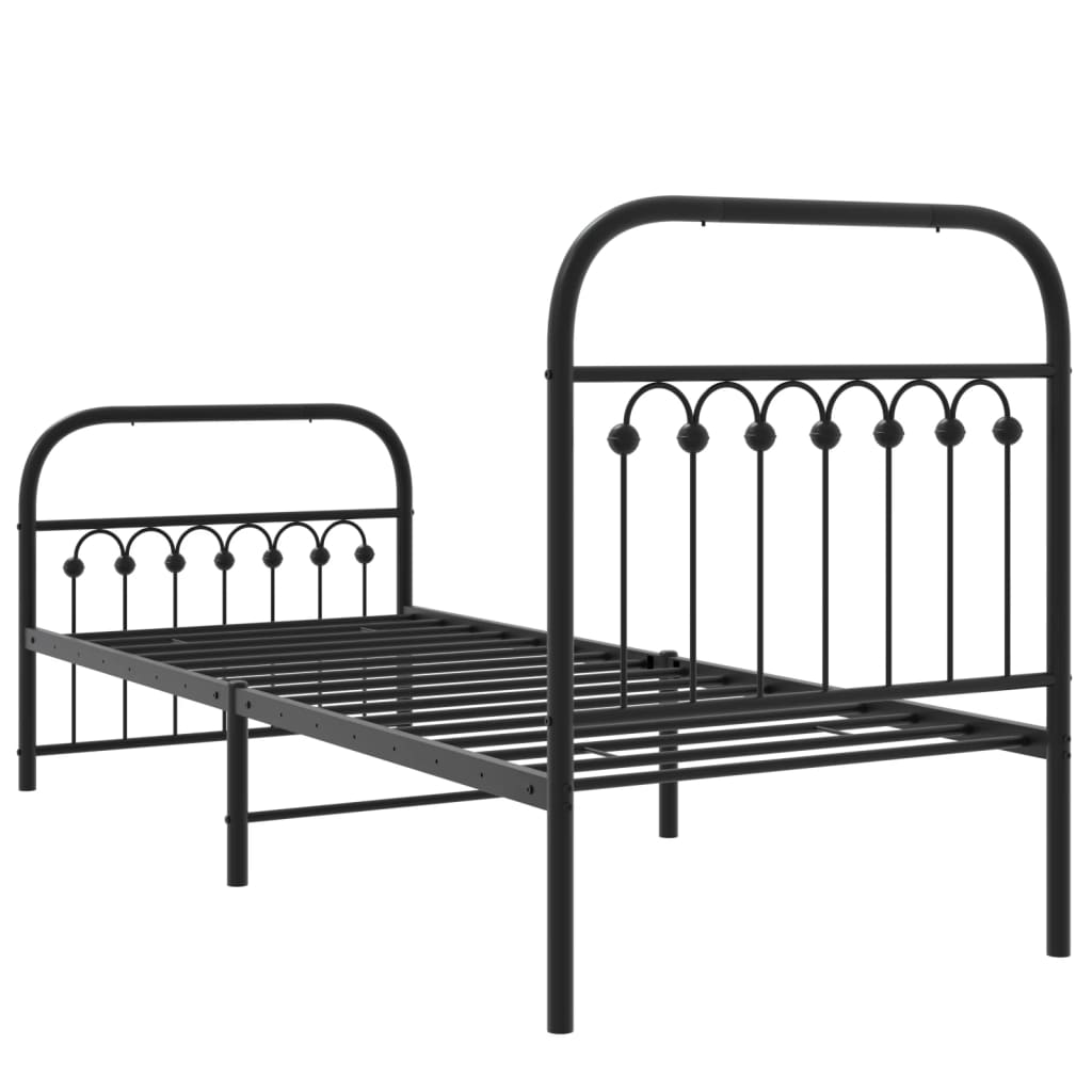 Cadre de lit métal sans matelas avec pied de lit noir 75x190 cm