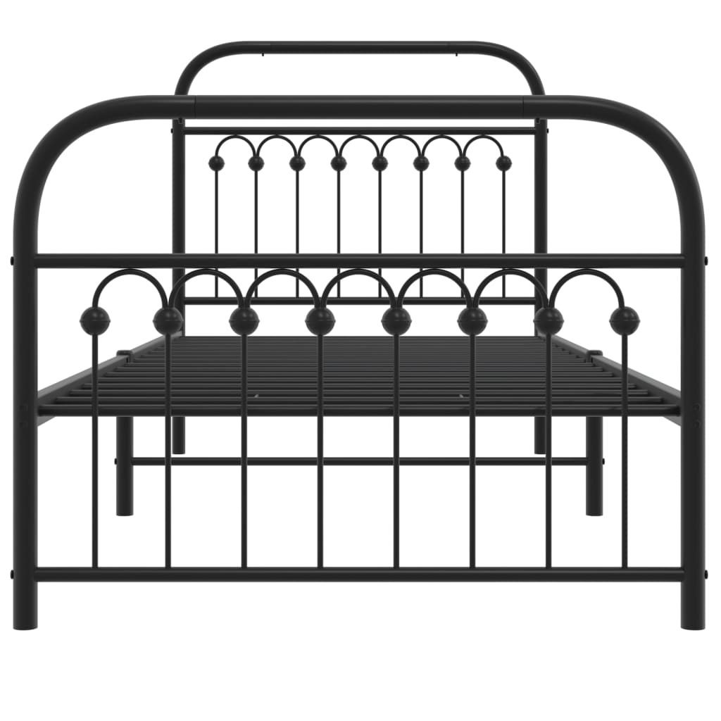 Cadre de lit métal sans matelas avec pied de lit noir 90x200 cm