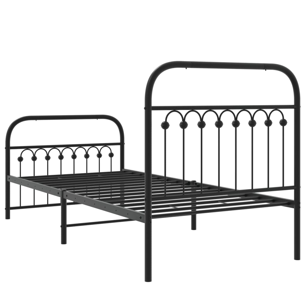 Cadre de lit métal sans matelas avec pied de lit noir 90x200 cm