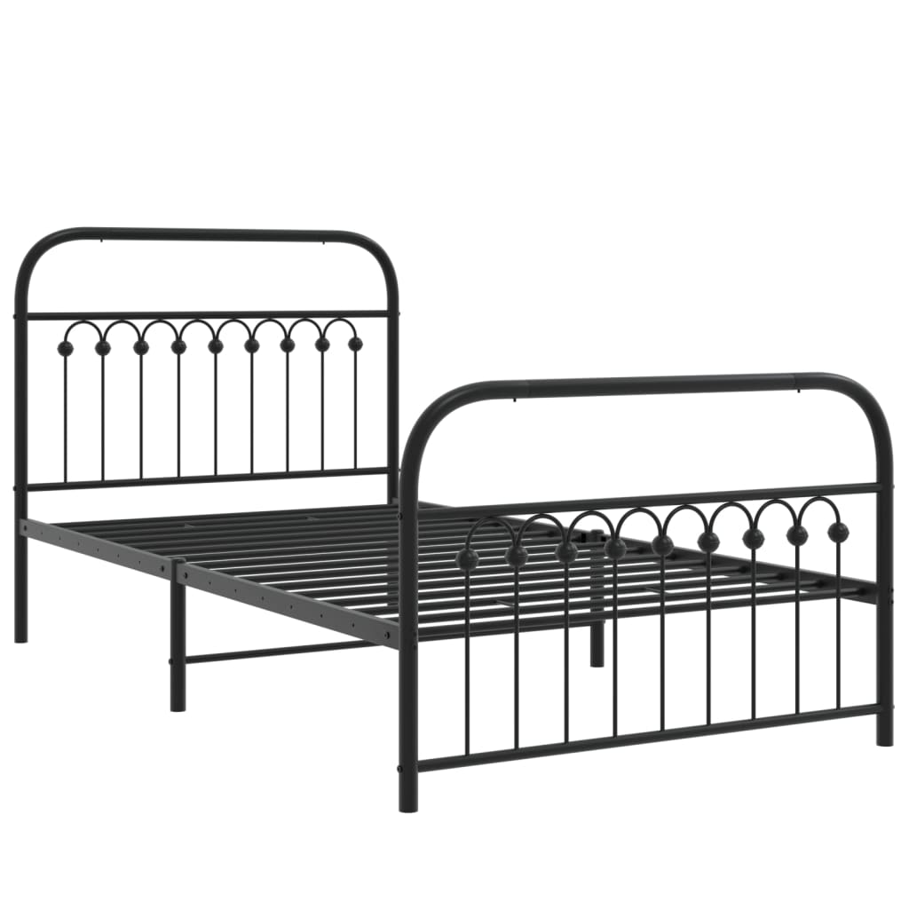 Cadre de lit métal sans matelas avec pied de lit noir 100x190cm