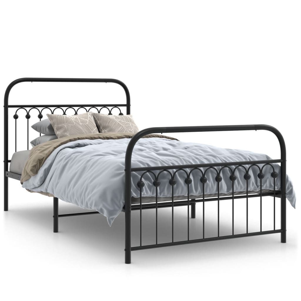 Cadre de lit métal sans matelas avec pied de lit noir 107x203cm