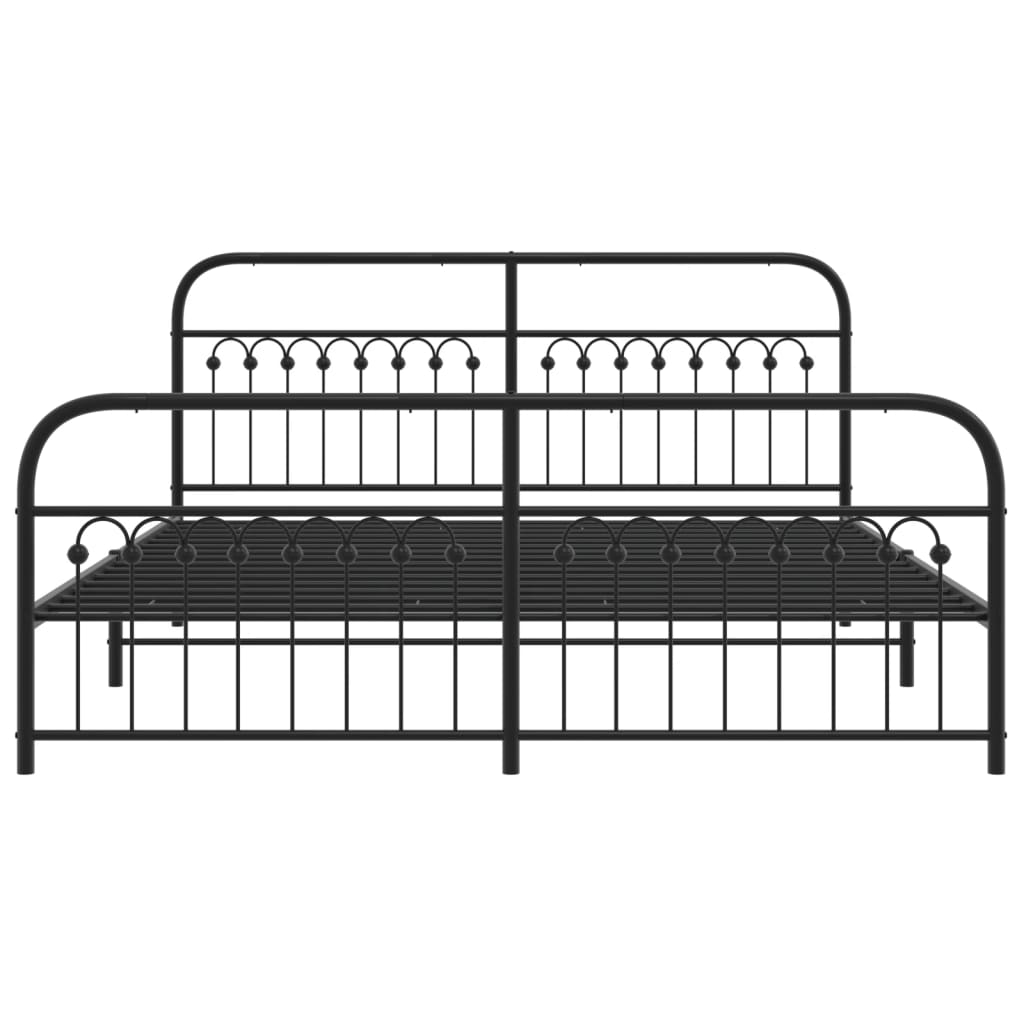 Cadre de lit métal sans matelas avec pied de lit noir 183x203cm