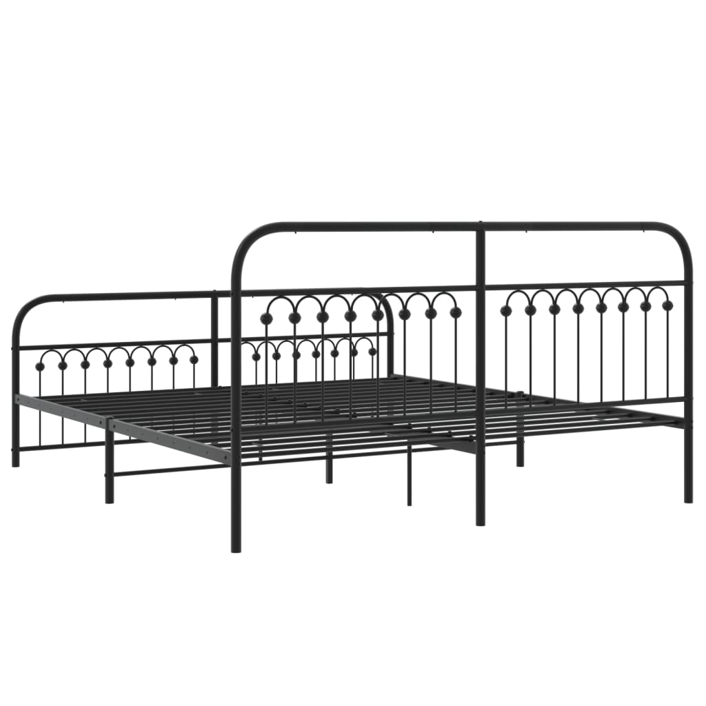 Cadre de lit métal sans matelas avec pied de lit noir 183x203cm