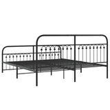 Cadre de lit métal sans matelas avec pied de lit noir 183x203cm