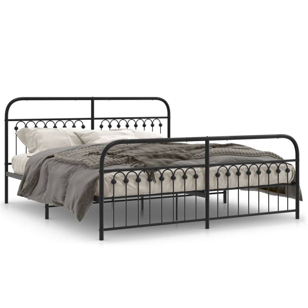 Cadre de lit métal sans matelas avec pied de lit noir 183x213cm