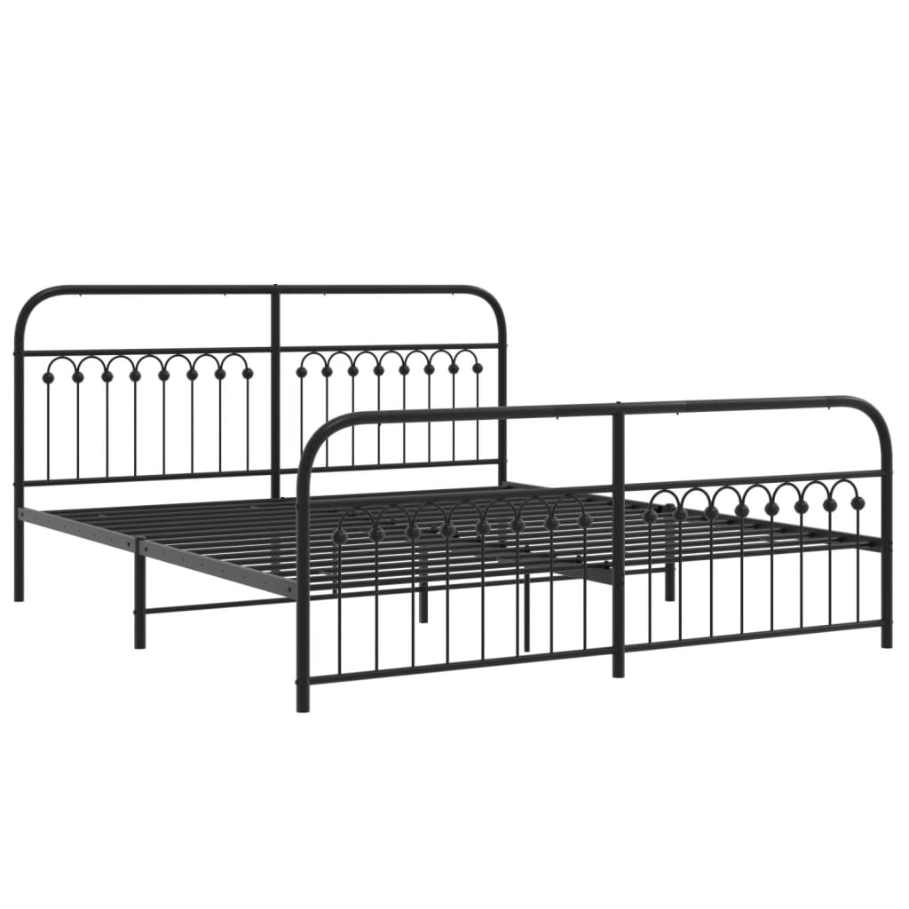 Cadre de lit métal sans matelas avec pied de lit noir 183x213cm