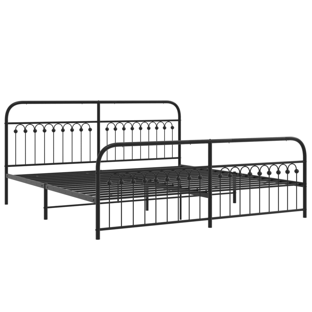 Cadre de lit métal sans matelas avec pied de lit noir 193x203cm