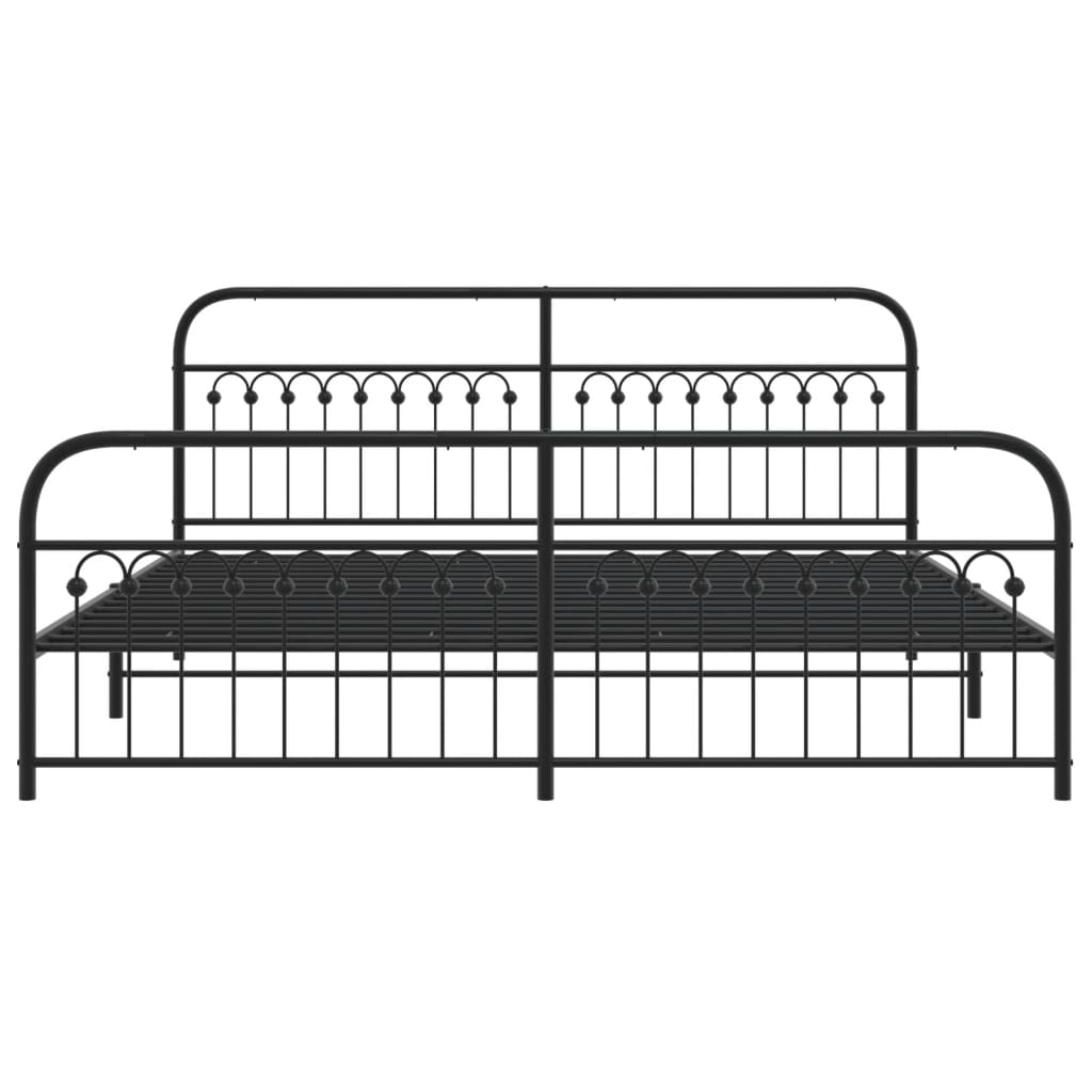 Cadre de lit métal sans matelas avec pied de lit noir 193x203cm