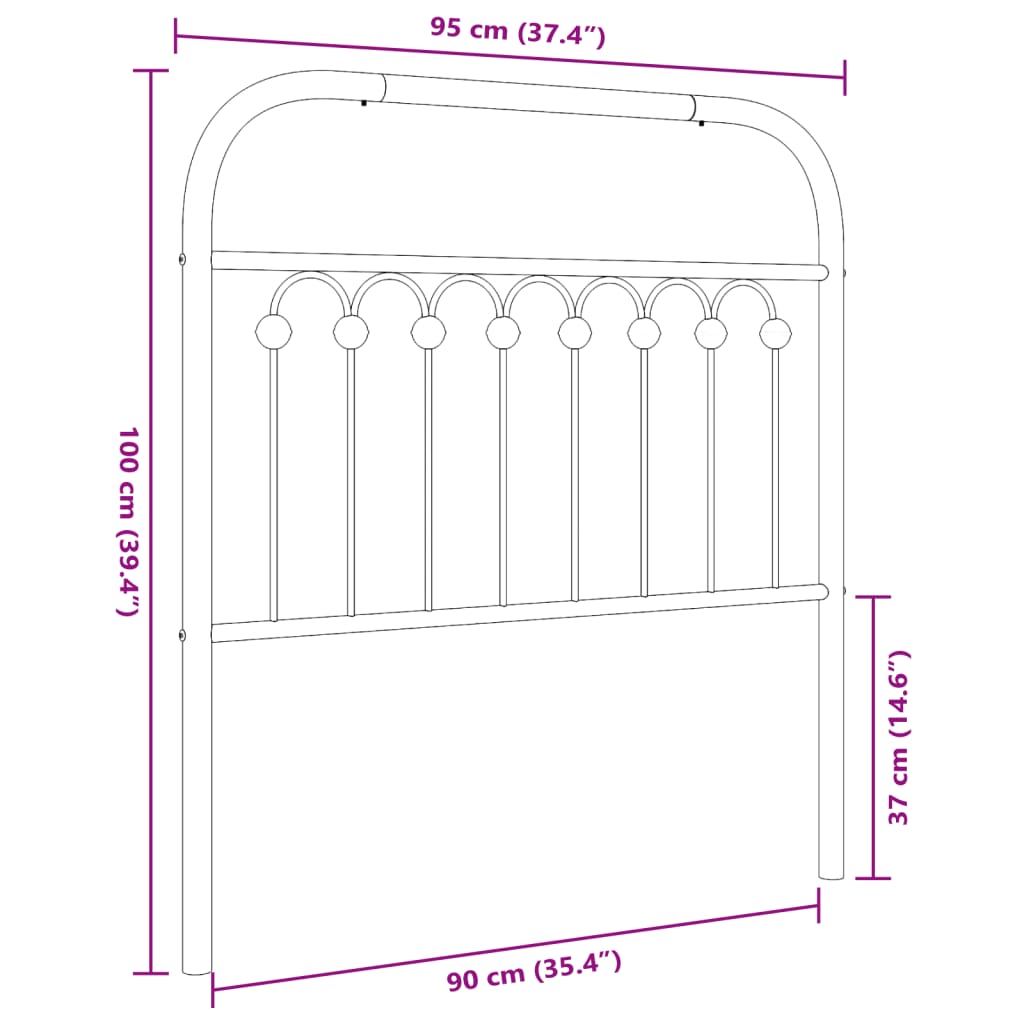 Tête de lit métal noir 90 cm