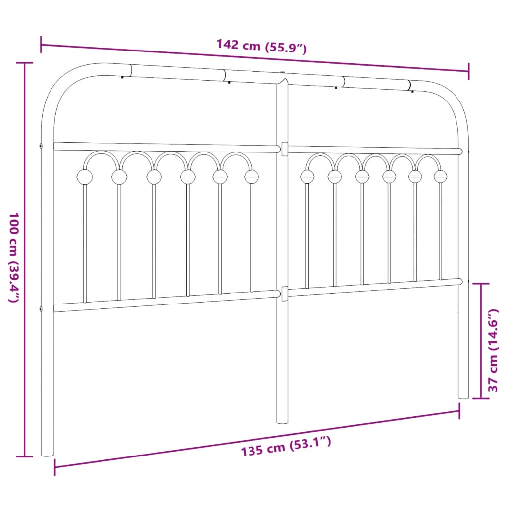 Tête de lit métal noir 135 cm