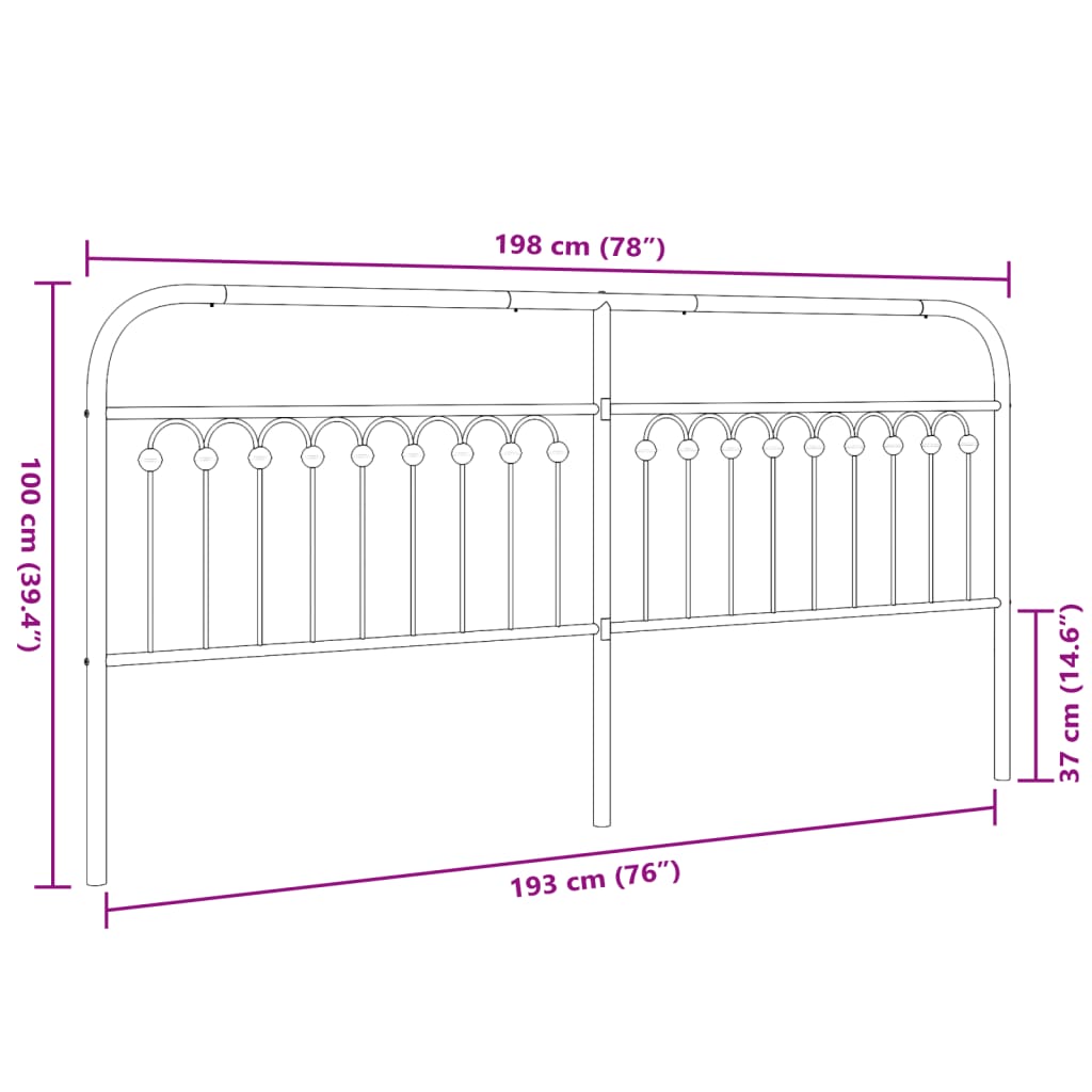 Tête de lit métal noir 193 cm