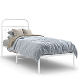 Cadre de lit métal sans matelas avec tête de lit blanc 75x190cm