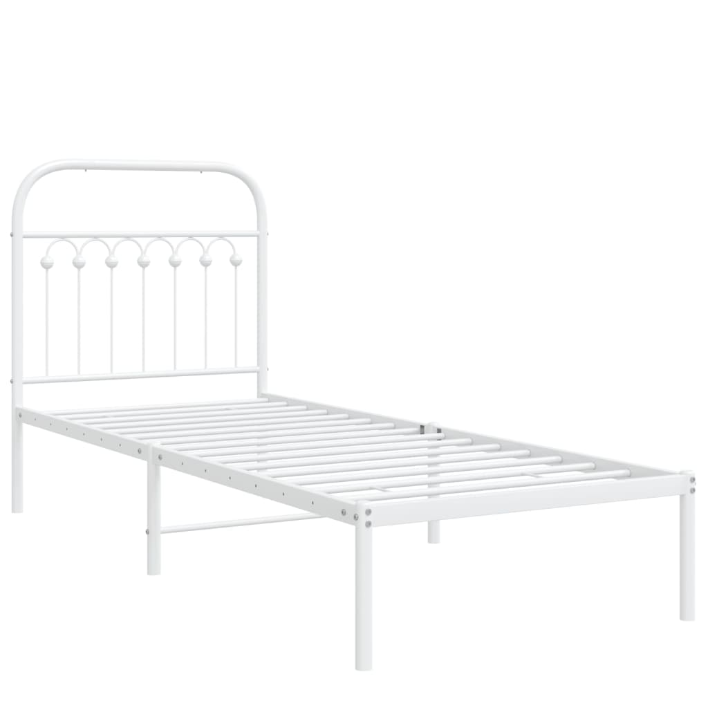 Cadre de lit métal sans matelas avec tête de lit blanc 75x190cm