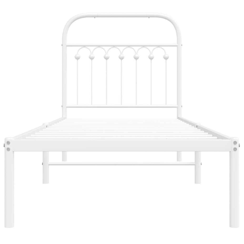 Cadre de lit métal sans matelas avec tête de lit blanc 75x190cm