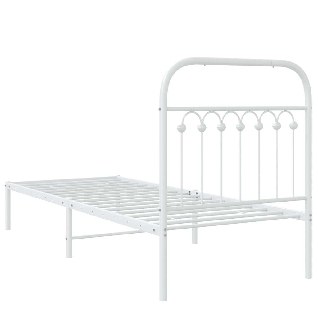 Cadre de lit métal sans matelas avec tête de lit blanc 75x190cm