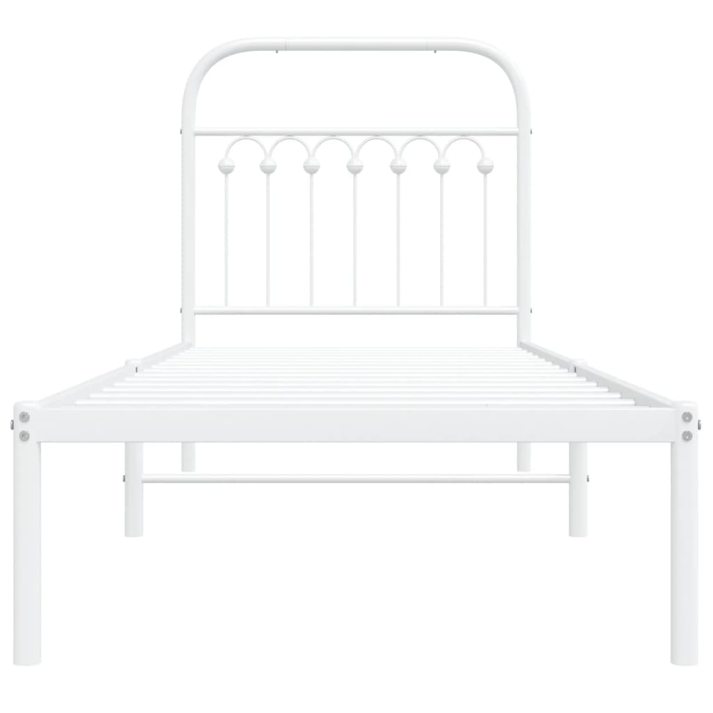 Cadre de lit métal sans matelas avec tête de lit blanc 80x200cm