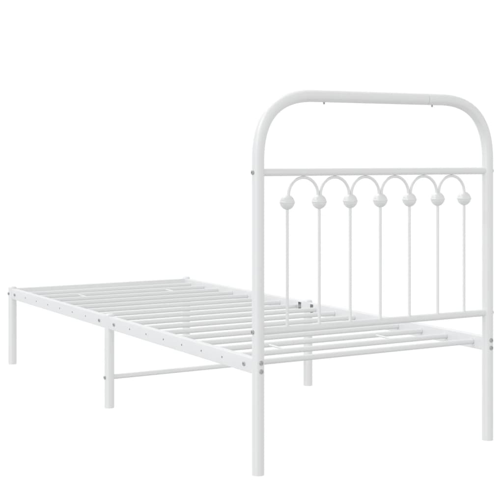 Cadre de lit métal sans matelas avec tête de lit blanc 80x200cm