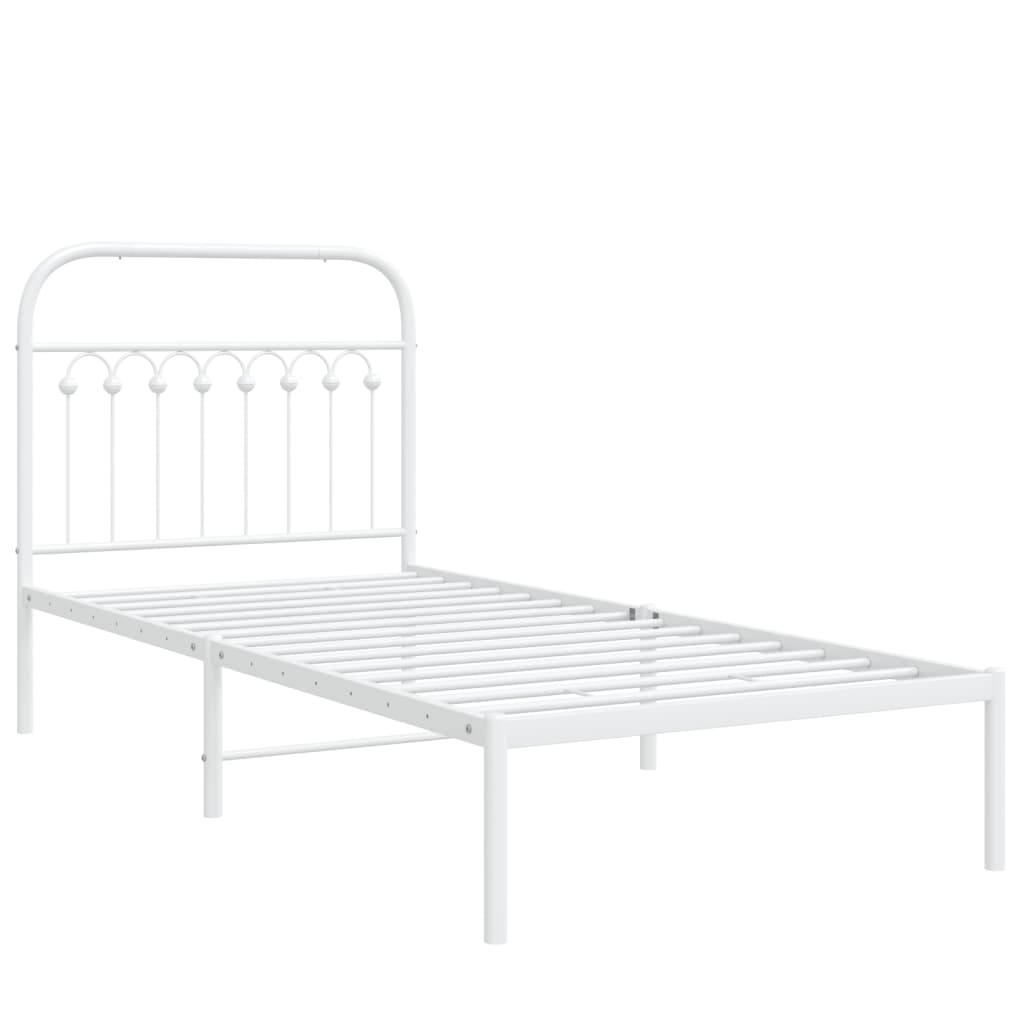 Cadre de lit métal sans matelas avec tête de lit blanc 90x190cm