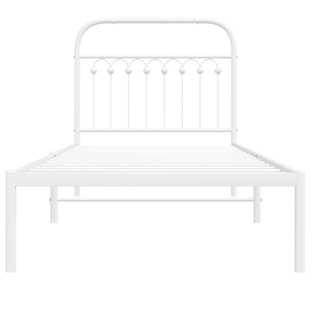 Cadre de lit métal sans matelas avec tête de lit blanc 90x190cm