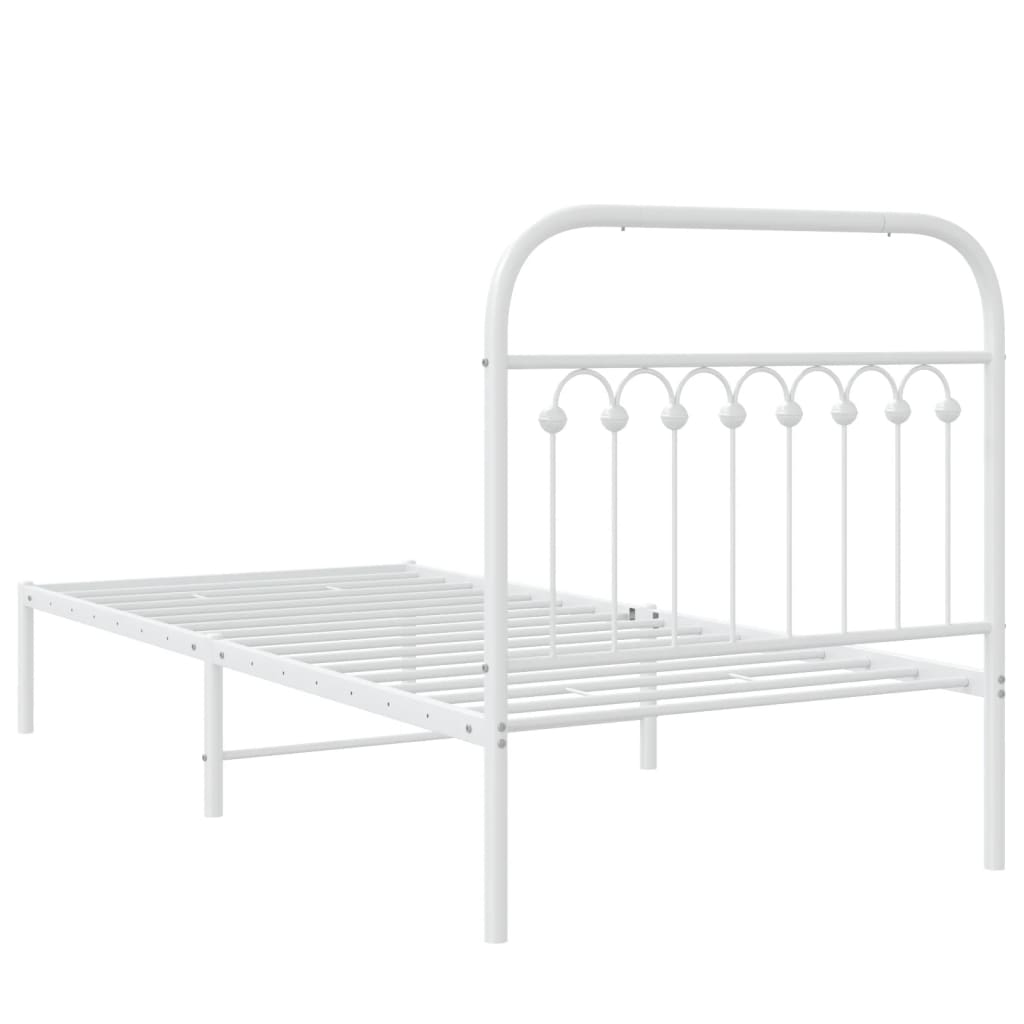 Cadre de lit métal sans matelas avec tête de lit blanc 90x190cm