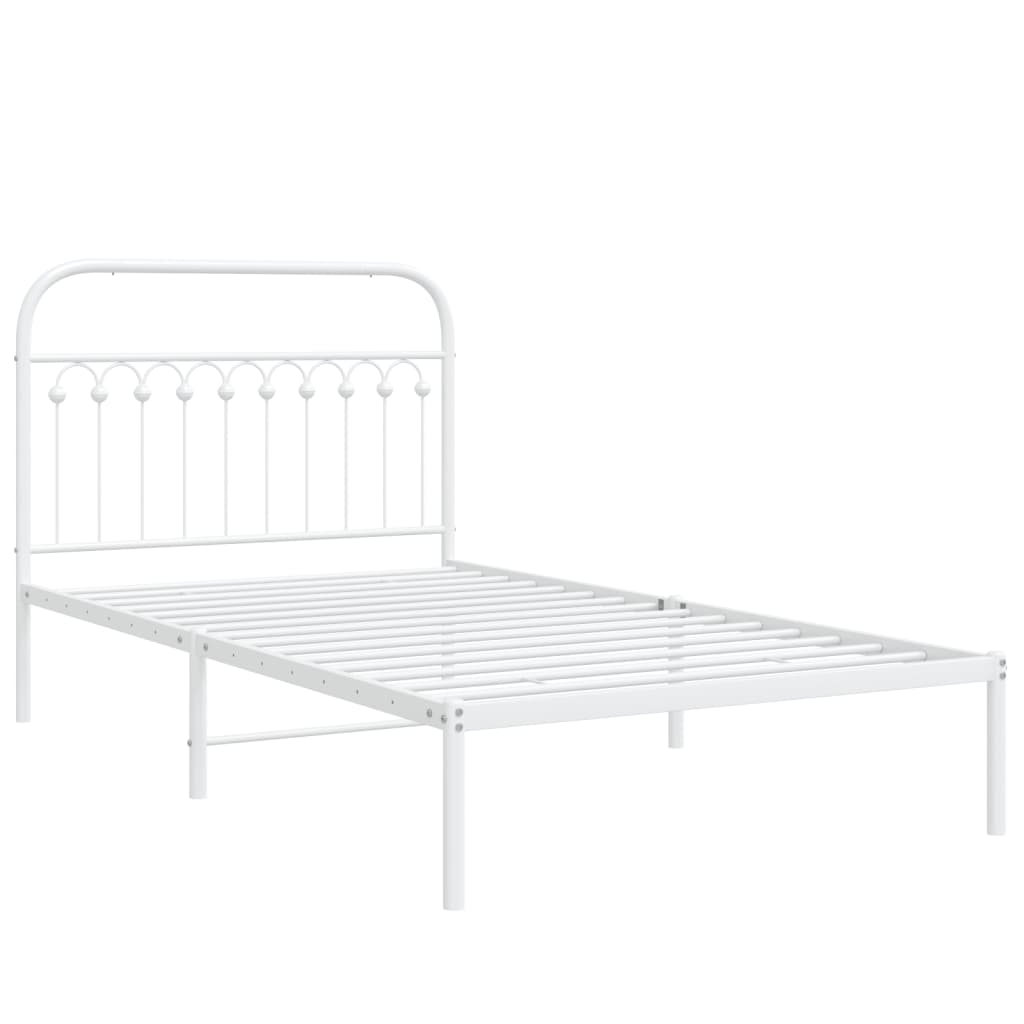 Cadre de lit métal sans matelas et tête de lit blanc 107x203 cm