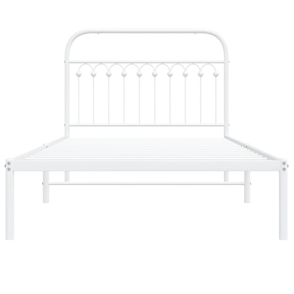 Cadre de lit métal sans matelas et tête de lit blanc 107x203 cm