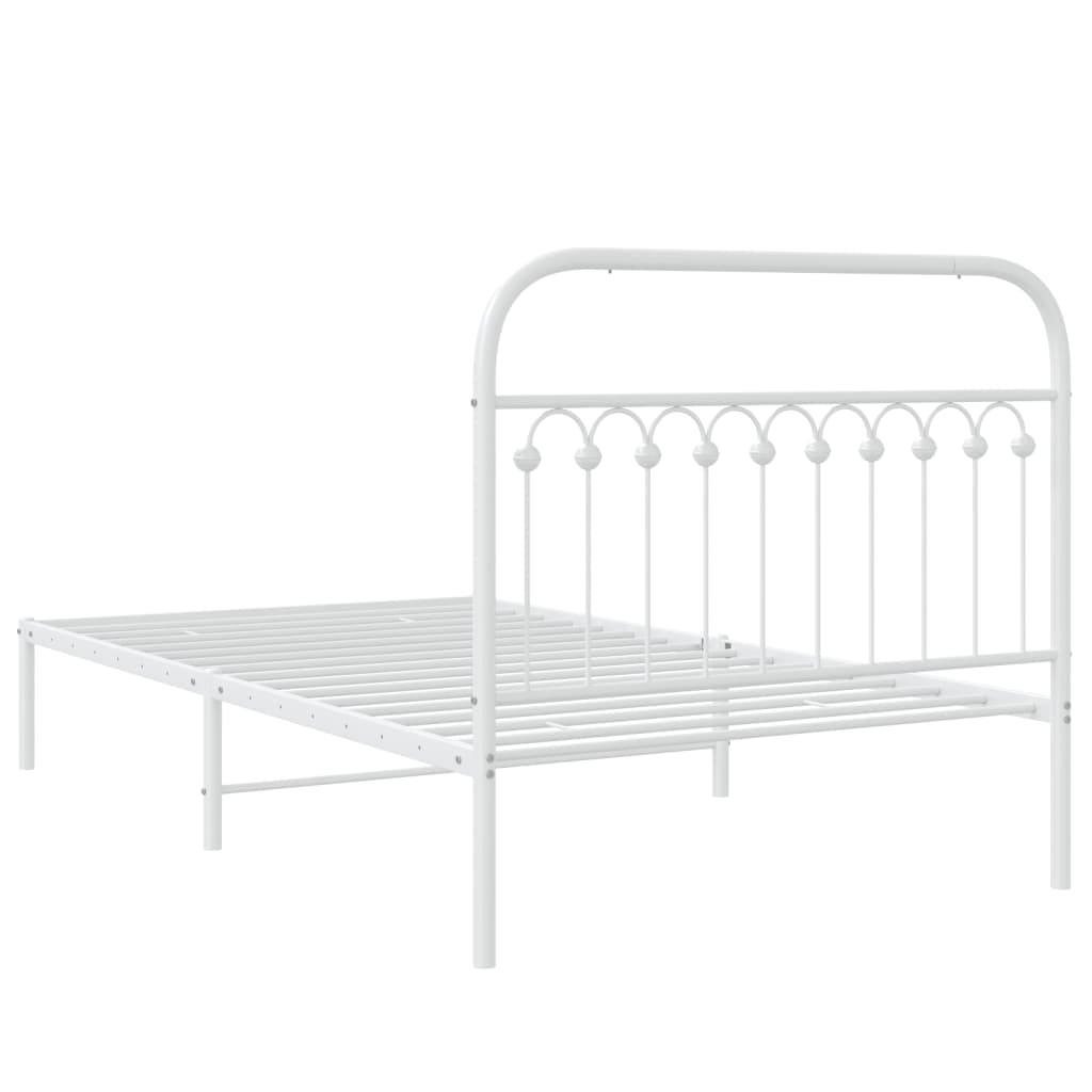 Cadre de lit métal sans matelas et tête de lit blanc 107x203 cm