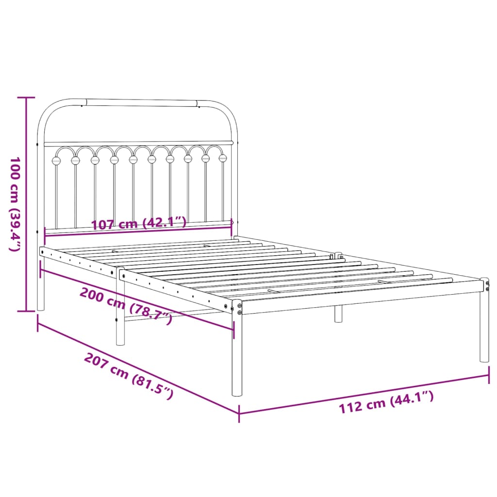 Cadre de lit métal sans matelas et tête de lit blanc 107x203 cm