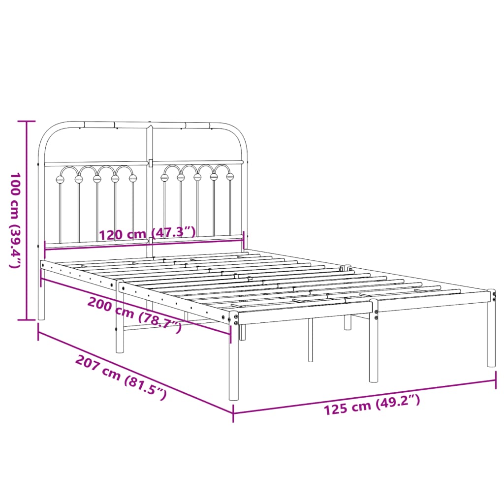 Cadre de lit métal sans matelas et tête de lit blanc 120x200 cm