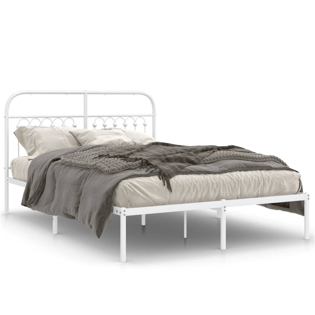 Cadre de lit métal sans matelas et tête de lit blanc 135x190 cm