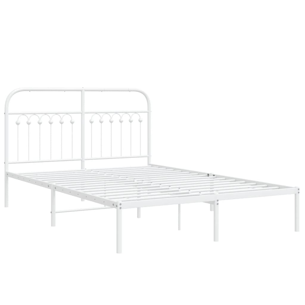 Cadre de lit métal sans matelas et tête de lit blanc 135x190 cm