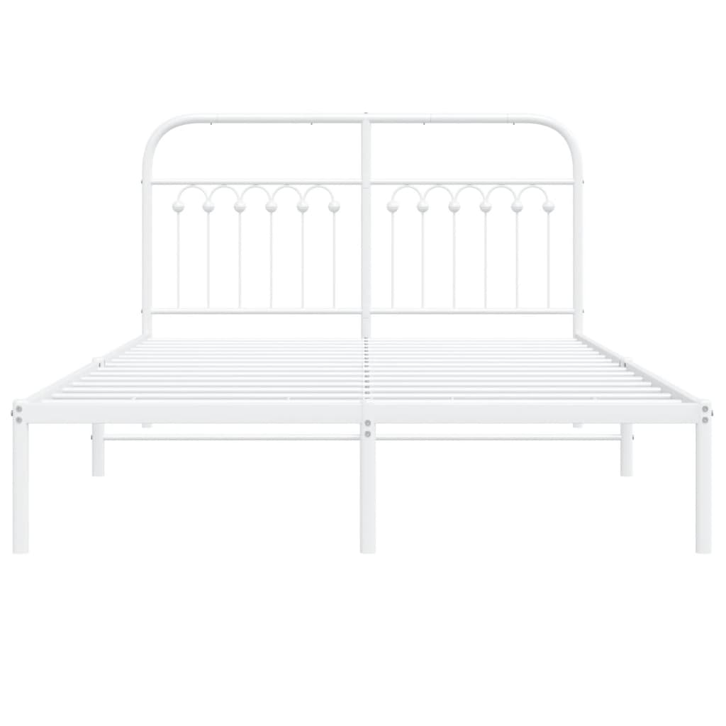 Cadre de lit métal sans matelas et tête de lit blanc 135x190 cm