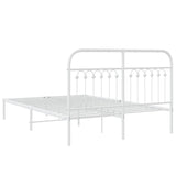 Cadre de lit métal sans matelas et tête de lit blanc 135x190 cm