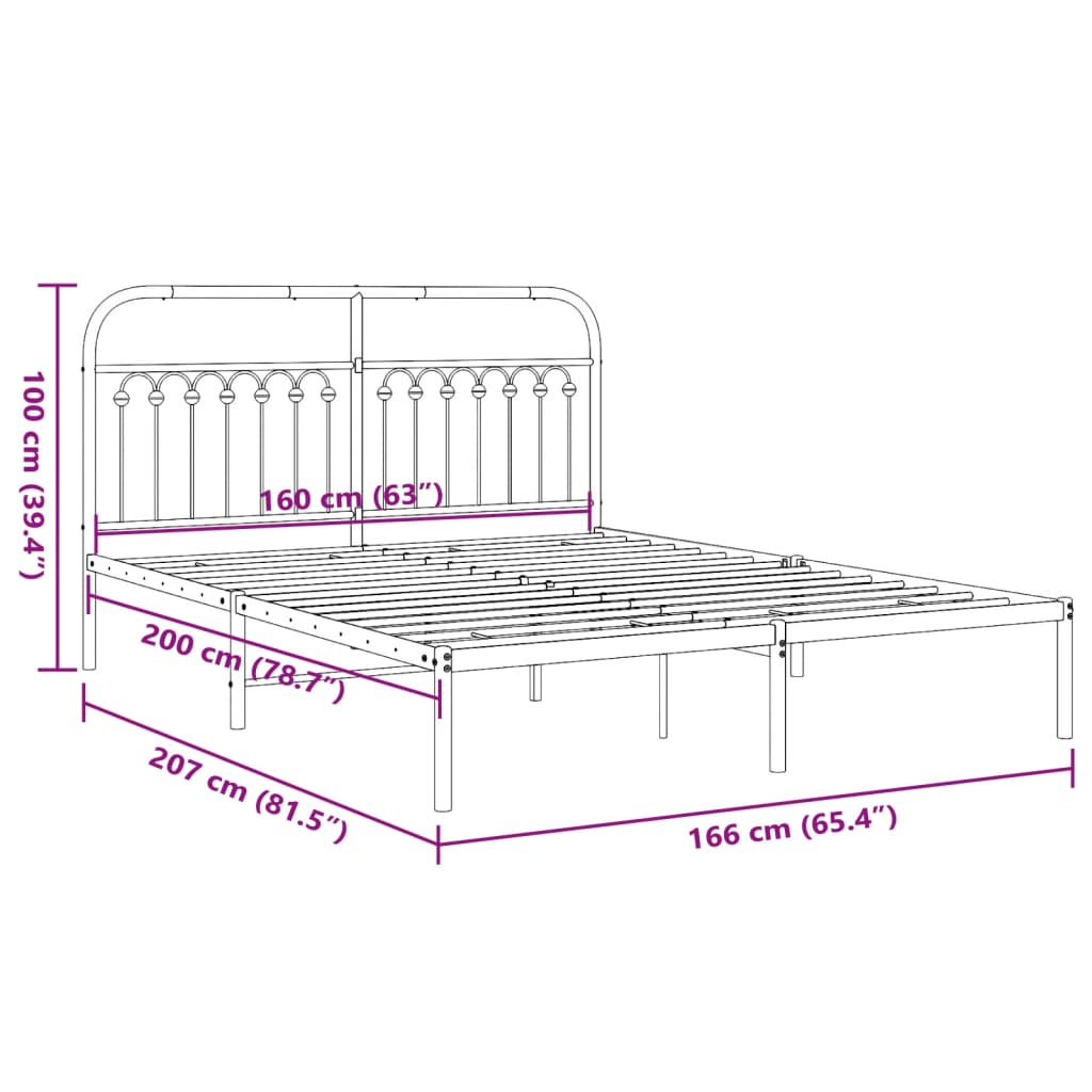 Cadre de lit métal sans matelas et tête de lit blanc 160x200 cm