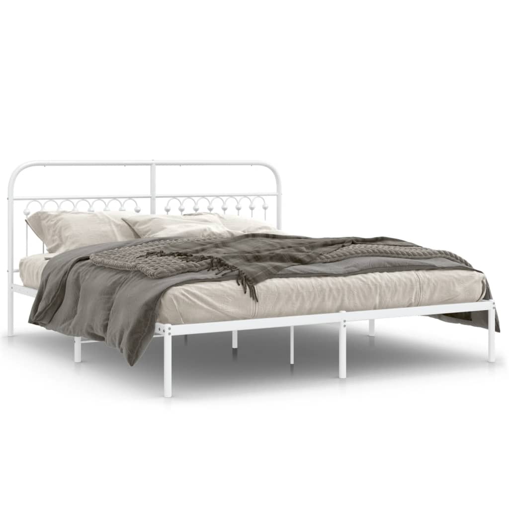 Cadre de lit métal sans matelas et tête de lit blanc 183x203 cm